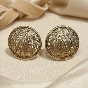 Vintage Gold Tone Filigree Round Circle Earrings Cocktail Statement Fashion